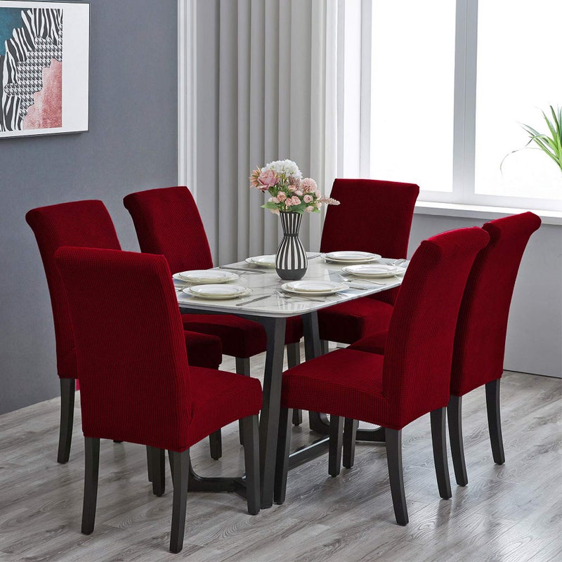 Howhic Stretch Chair Covers for Dining Room Set of 6, Removable Washable Dining Room Chair Covers, Dining Chair Slipcovers Seat Protector, Great Home Decor and Banquet Upholstery (Red Dahlia, 6 Pack) - Image 2